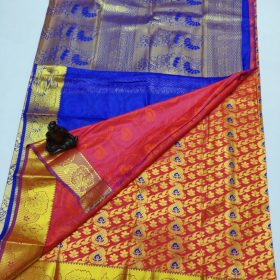 Orange and dark blue colour silk saree 