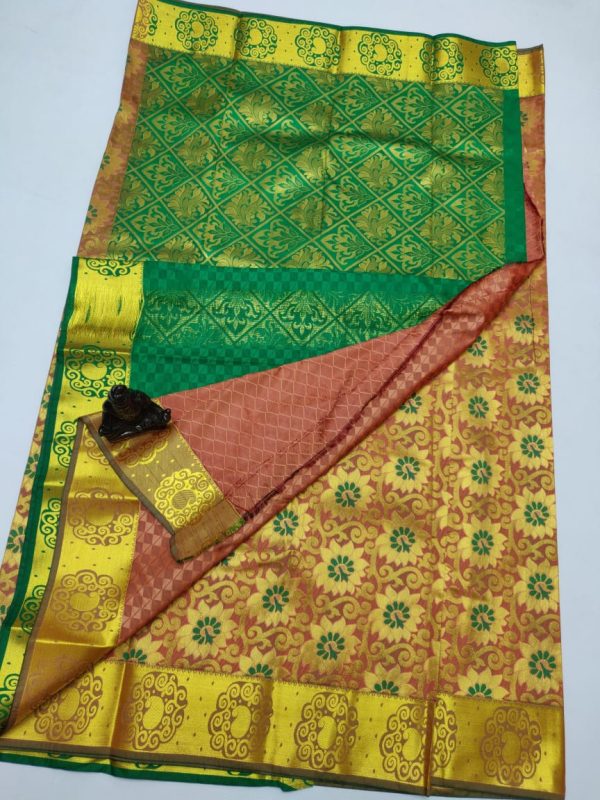 Green and Dark rose colour kanjivaram silk saree