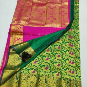 Rose and peacock colour silk saree