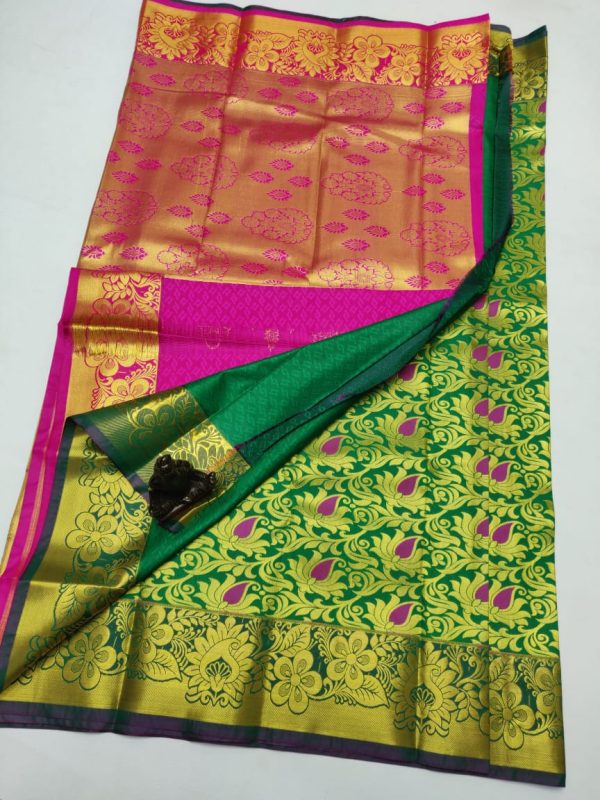 Rose and peacock colour silk saree