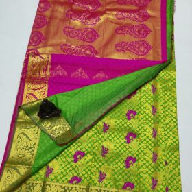 Kanjivaram Rose and green colour combination saree