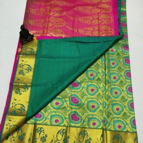 Green embriodary work silk saree in kancheepuram silk 