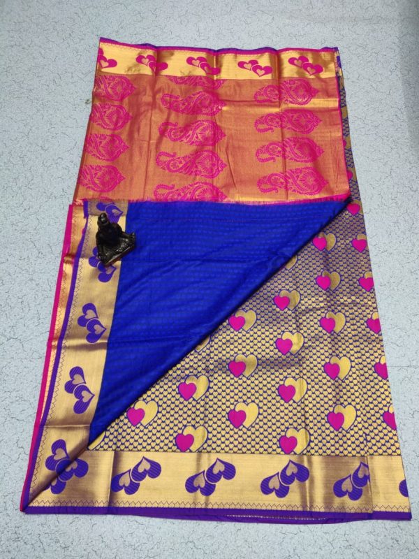 Rose and dark blue colour silk saree