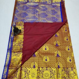 marron colour silk saree and it is kanjivaram silk